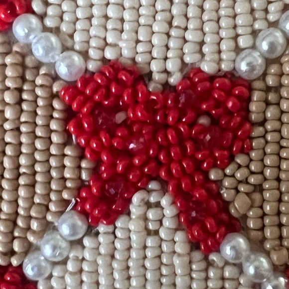 NEW Anthropologie Fiona Maeve Beaded Red Bows on Checker pattern bag small - Picture 5 of 6